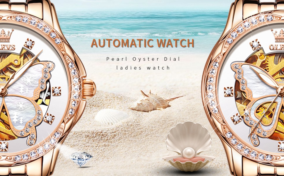 Watch for Women Automatic Luxury Mechanical OLEVS Original Waterproof Diamond Skeleton Rose Gold Ceramic Watches Ladies Gift Set