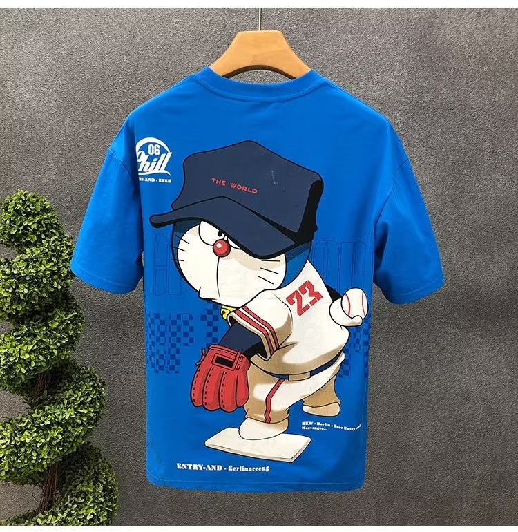T-shirt Japan Doraemon Anime Short Sleeve Tops High Quality Cotton O-neck Tee Shirt