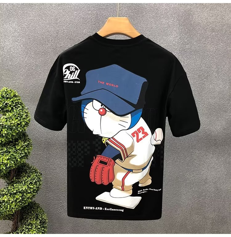 T-shirt Japan Doraemon Anime Short Sleeve Tops High Quality Cotton O-neck Tee Shirt