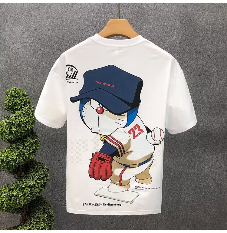 T-shirt Japan Doraemon Anime Short Sleeve Tops High Quality Cotton O-neck Tee Shirt