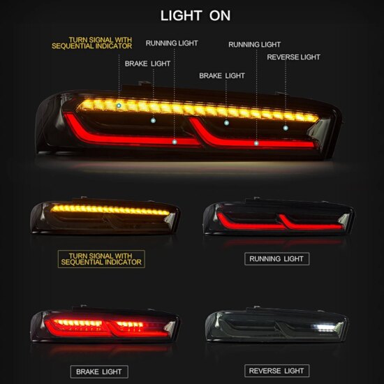 Lens For Chevrolet Camaro 2016-2018 Full LED Dynamic Tail Lights Smoked - Image 3