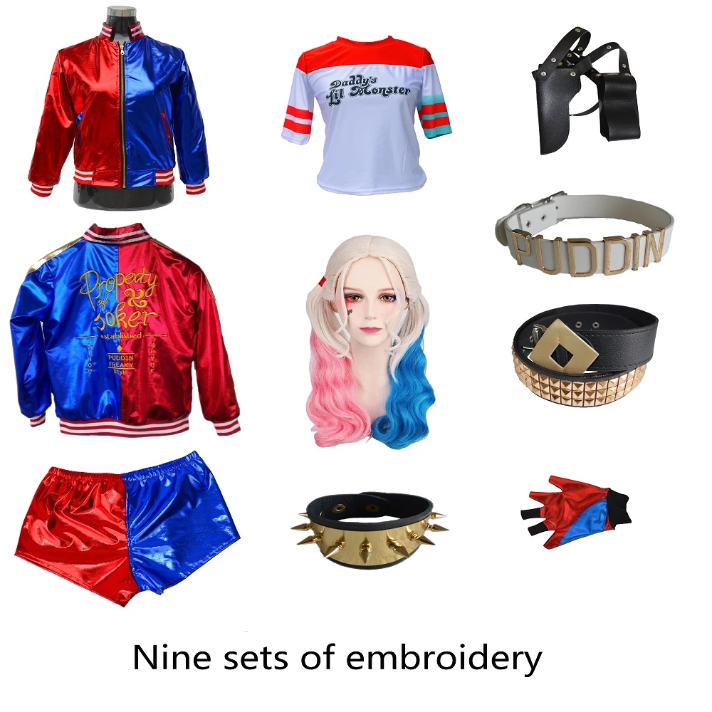 Costumes Quinn Squad Harley Monster coat JacketT Shirt Pants Bracelet Belt necklace Gloves Accessories Full S Costumes Quinn Squad Harley Monster coat JacketT Shirt Pants Bracelet Belt necklace Gloves Accessories Full S