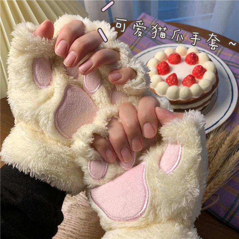 ⁦Fashion Girls Lovely Cat Warm Soft Short Fingerless women Leisure Bear Cat Gloves Half Finger Gifts⁩ - الصورة ⁦2⁩