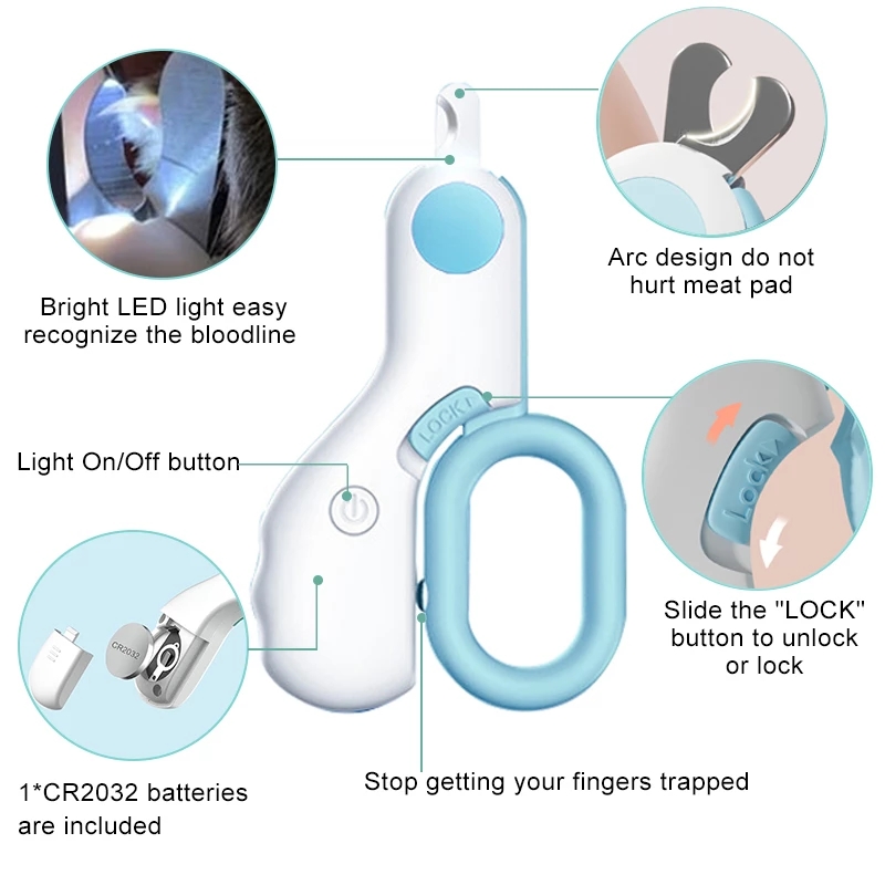 مقص أظافر الحيوانات المهني مع مقص ضوء ليد Professional Animal Nail Clipper With Led Light Scissors