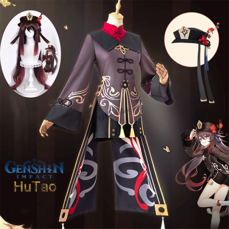 Anime Game Genshin Impact Hutao Costume Uniform + Wig Hu Tao Chinese Style Halloween Costumes For Women