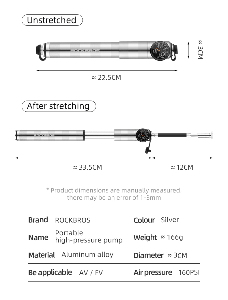 ROCKBROS Bicycle Pump130PSI Air Pump Aluminum Alloy Portable ROCKBROS Bicycle Pump130PSI Air Pump Aluminum Alloy Portable