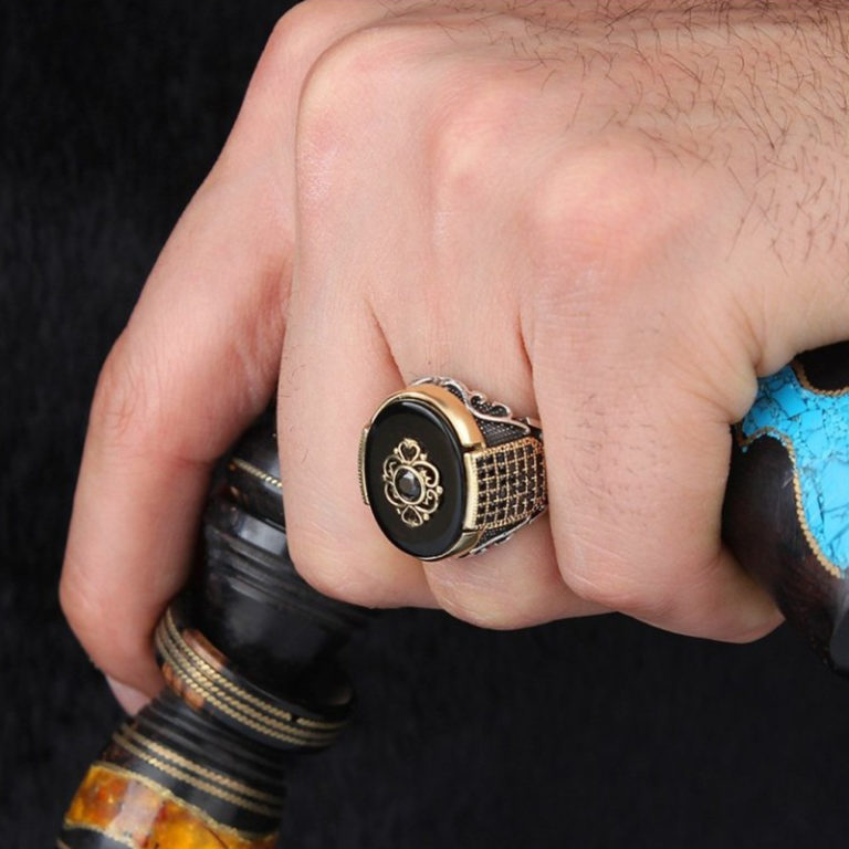 Turkish Ring For Men Double Swords Black Zircon Trendy Islamic Religious Muslim Jewelry - Image 2