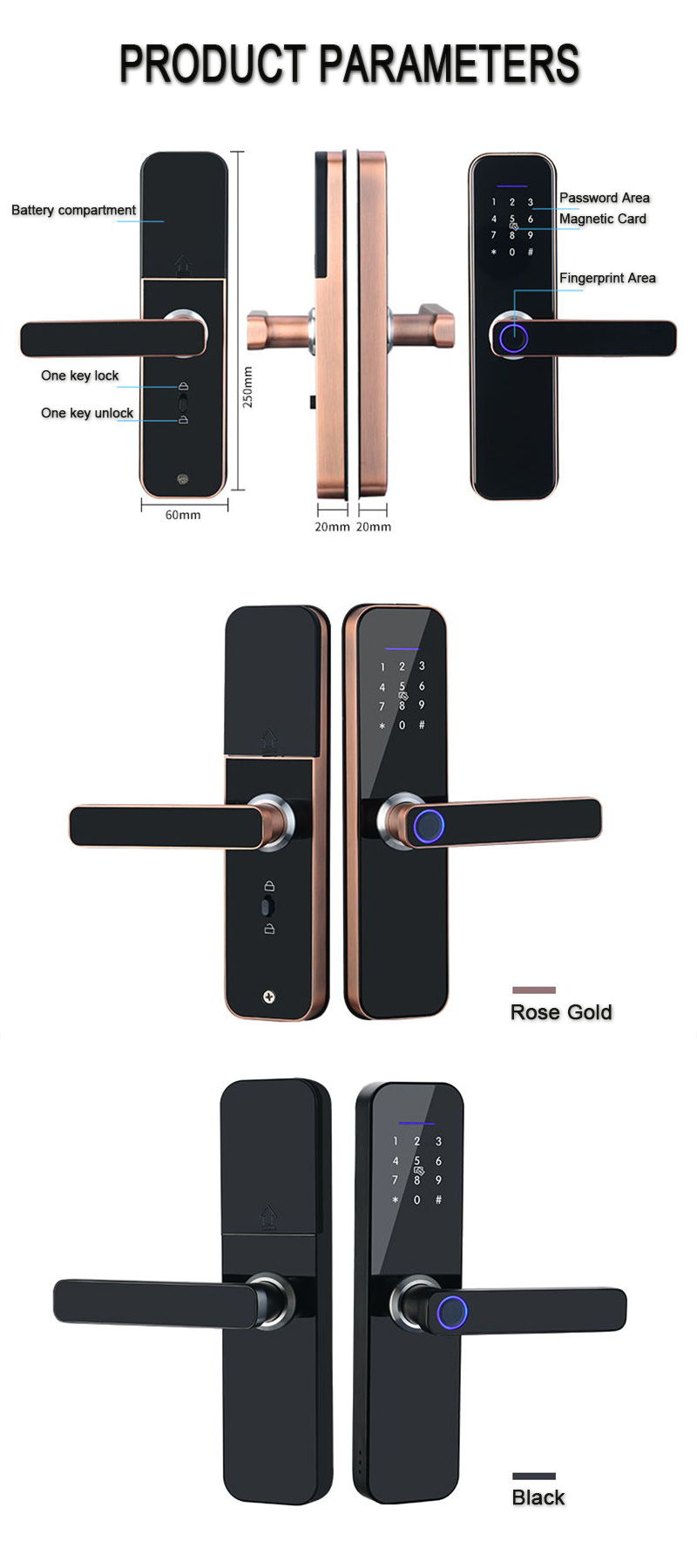 Electronic Smart Door Lock With Biometric Fingerprint / Smart Card / Password / Key Unlock/ USB Emergency Charge Electronic Smart Door Lock With Biometric Fingerprint / Smart Card / Password / Key Unlock/ USB Emergency Charge