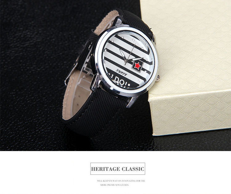 Famous Brand Stripe Star Casual Quartz Watch Fabric Lether Ladies Hour