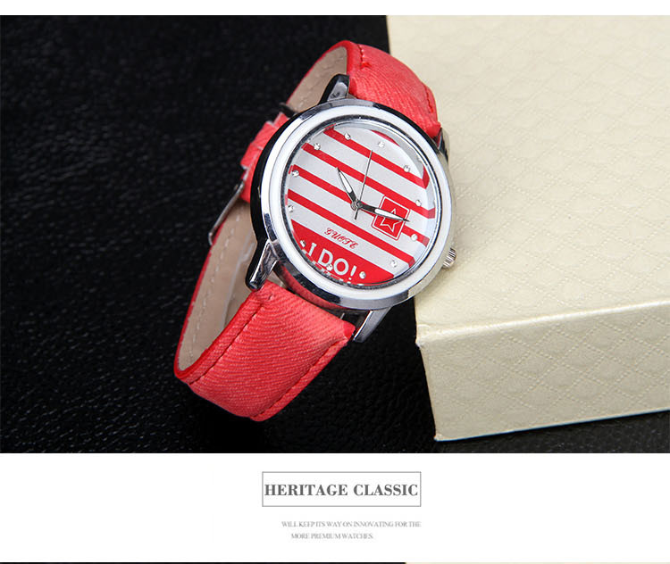 Famous Brand Stripe Star Casual Quartz Watch Fabric Lether Ladies Hour
