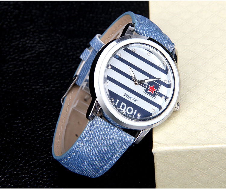 Famous Brand Stripe Star Casual Quartz Watch Fabric Lether Ladies Hour