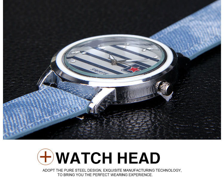 Famous Brand Stripe Star Casual Quartz Watch Fabric Lether Ladies Hour
