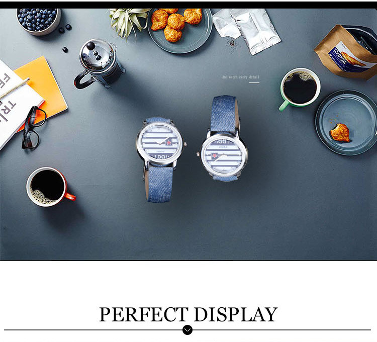 Famous Brand Stripe Star Casual Quartz Watch Fabric Lether Ladies Hour