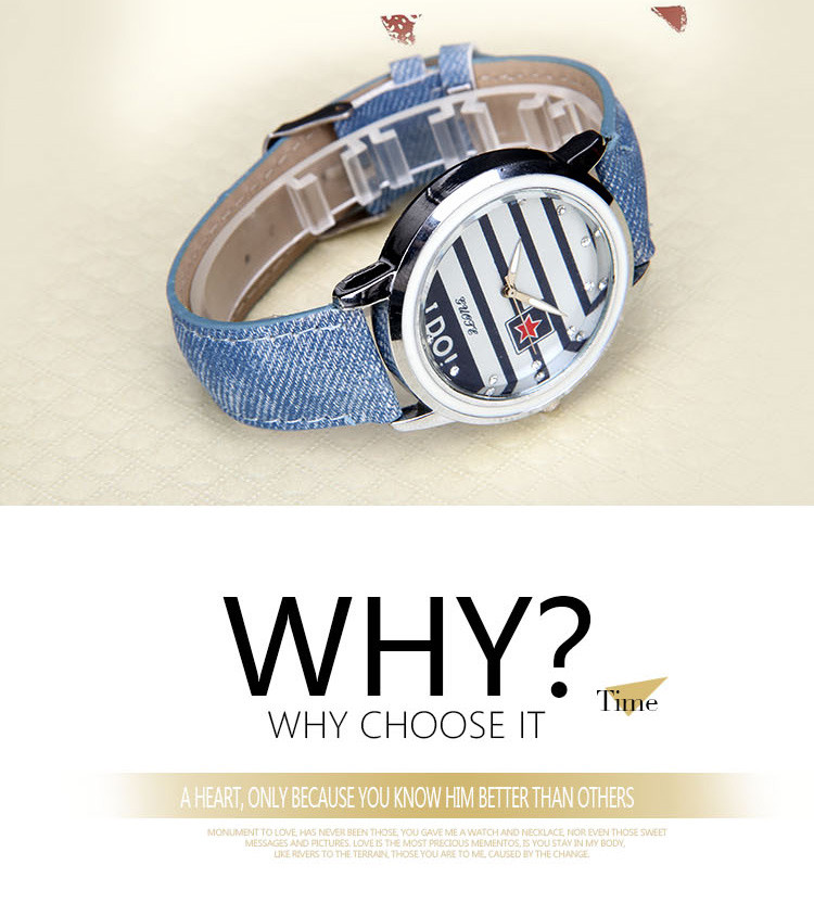 Famous Brand Stripe Star Casual Quartz Watch Fabric Lether Ladies Hour