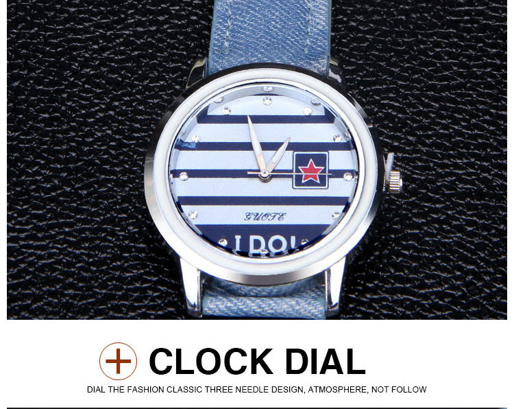 Famous Brand Stripe Star Casual Quartz Watch Fabric Lether Ladies Hour