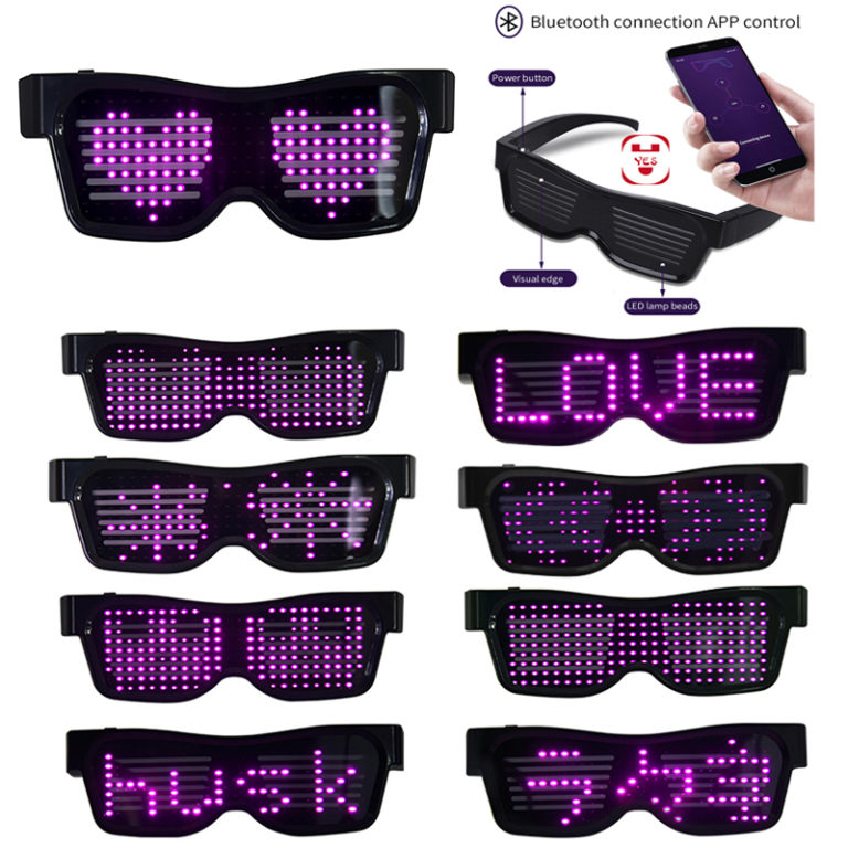 App Control Bluetooth Led Party Sunglasses Customized Languages USB Charge Flashing Luminous Eyewear Christmas Concert