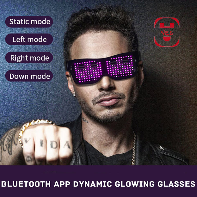 App Control Bluetooth Led Party Sunglasses Customized Languages USB Charge Flashing Luminous Eyewear Christmas Concert - Image 2