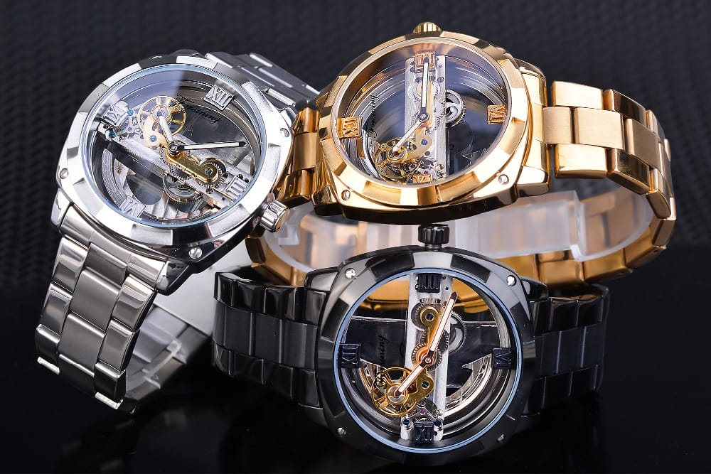 Forsining Men Transparent Design Mechanical Automatic Watch Stainless Steel Belts Clock