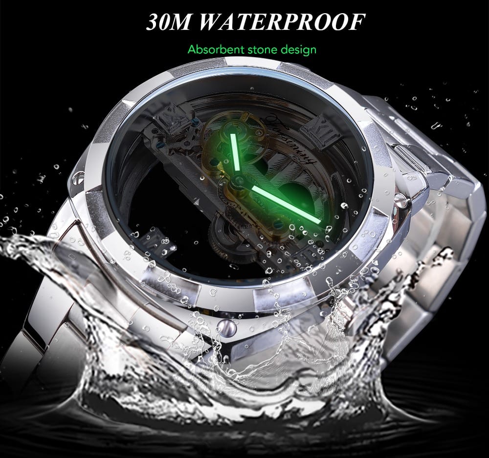 Forsining Men Transparent Design Mechanical Automatic Watch Stainless Steel Belts Clock