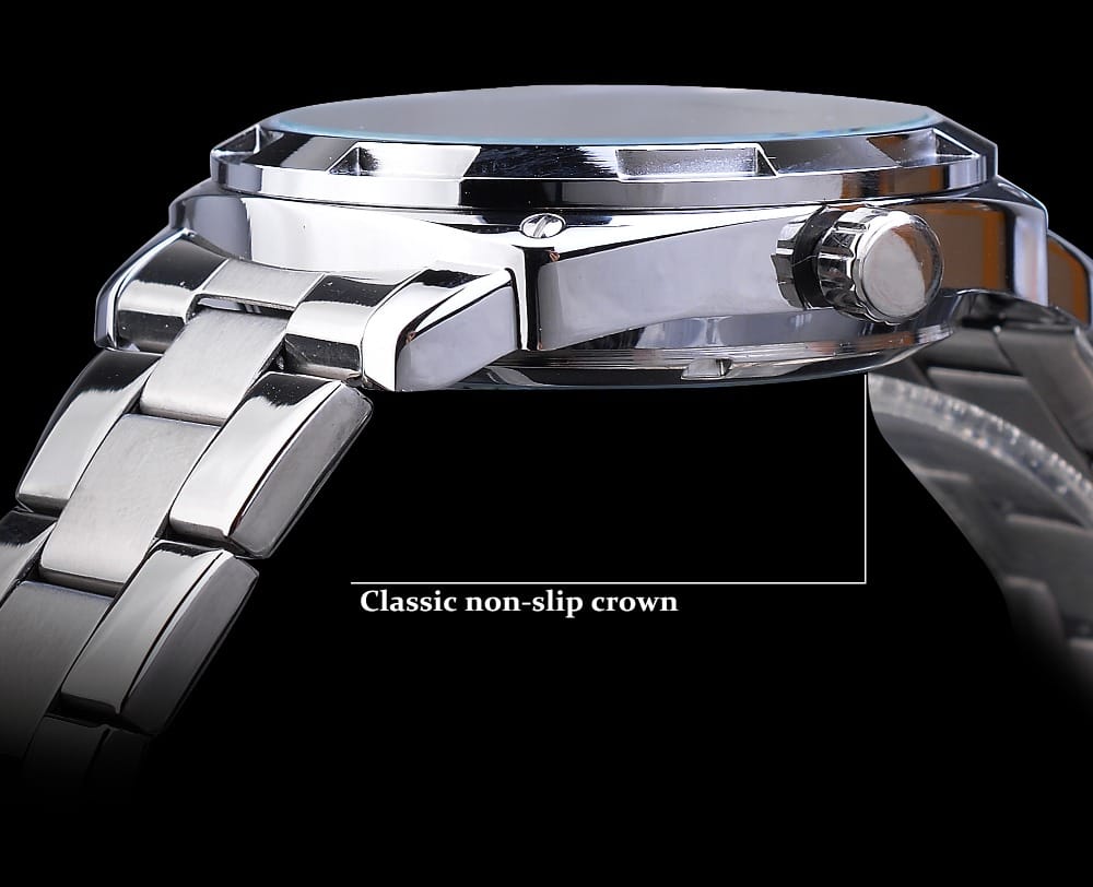Forsining Men Transparent Design Mechanical Automatic Watch Stainless Steel Belts Clock
