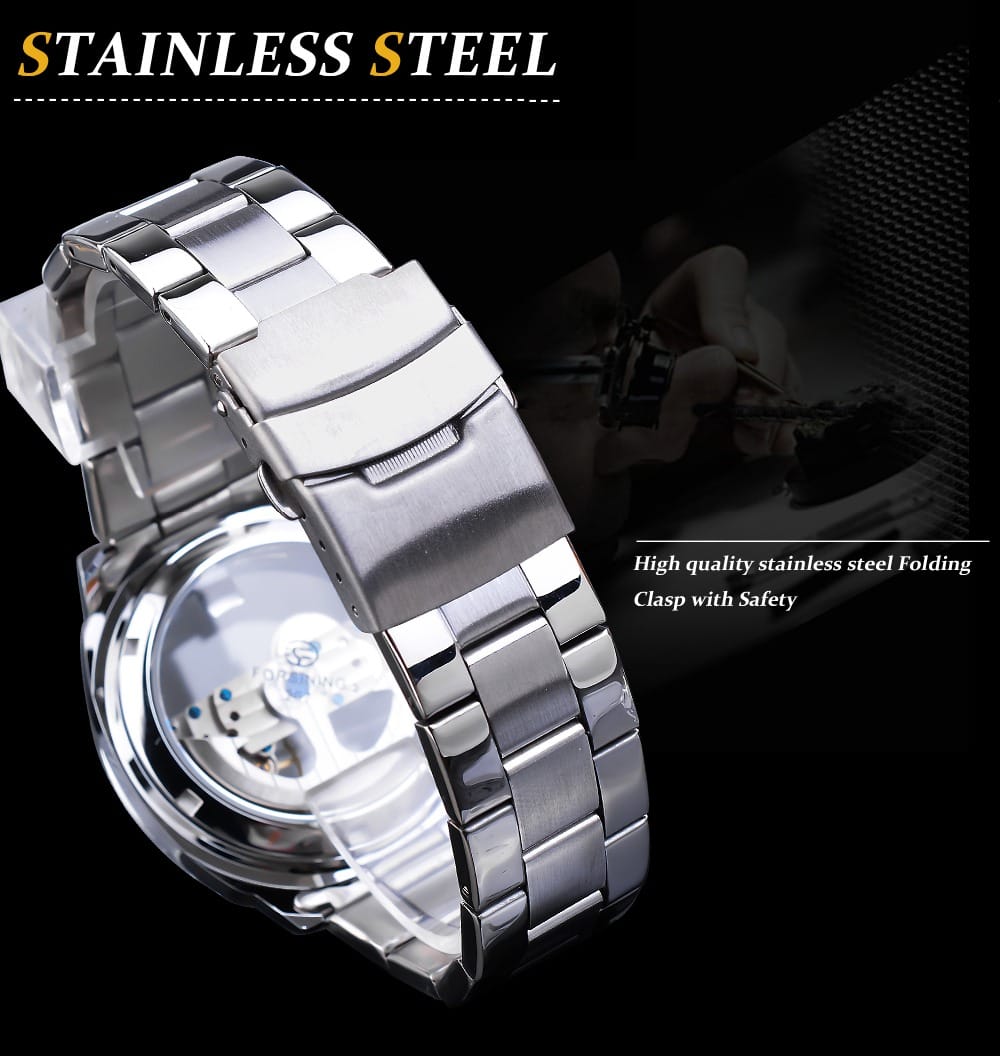 Forsining Men Transparent Design Mechanical Automatic Watch Stainless Steel Belts Clock