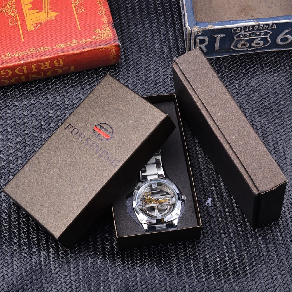 Forsining Men Transparent Design Mechanical Automatic Watch Stainless Steel Belts Clock
