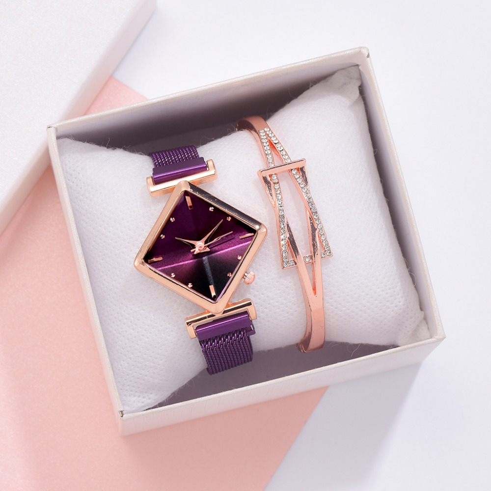 Square Watch Luxury Ladies Quartz Magnet Buckle Gradient Color Watches Relogio Feminino For Gift Clock