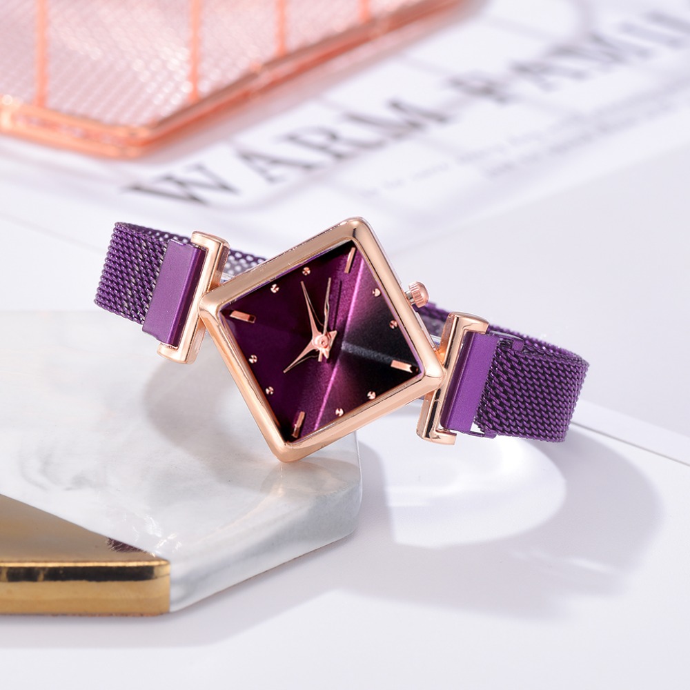 Square Watch Luxury Ladies Quartz Magnet Buckle Gradient Color Watches Relogio Feminino For Gift Clock