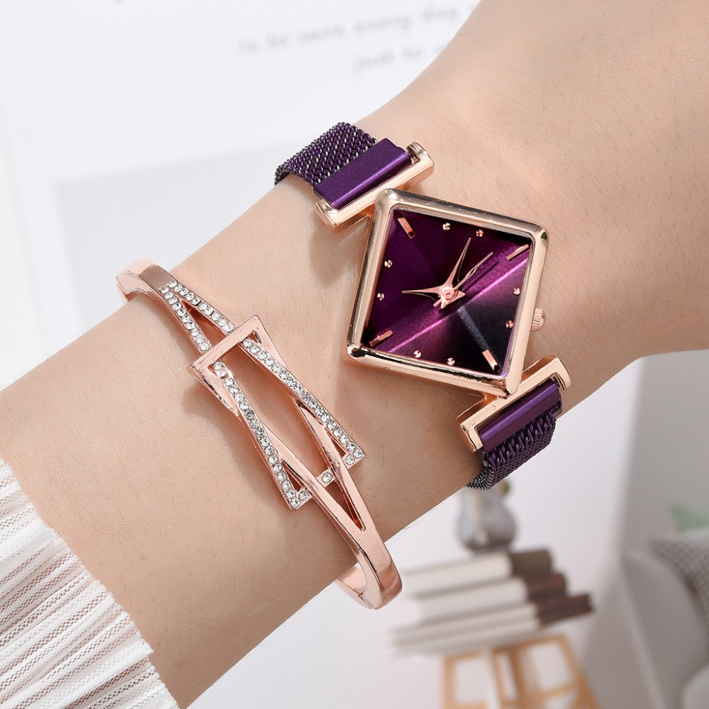 Square Watch Luxury Ladies Quartz Magnet Buckle Gradient Color Watches Relogio Feminino For Gift Clock