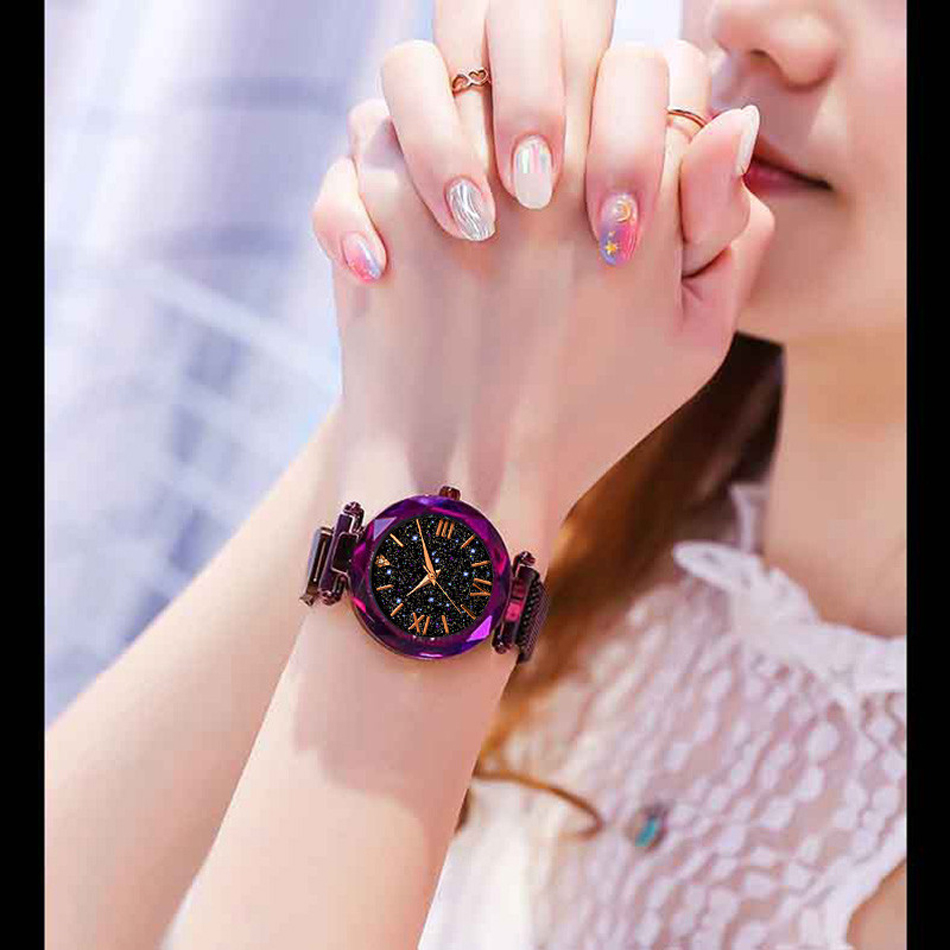 Fashion Starry Sky Watches Magnet Diamond Quartz For Dress