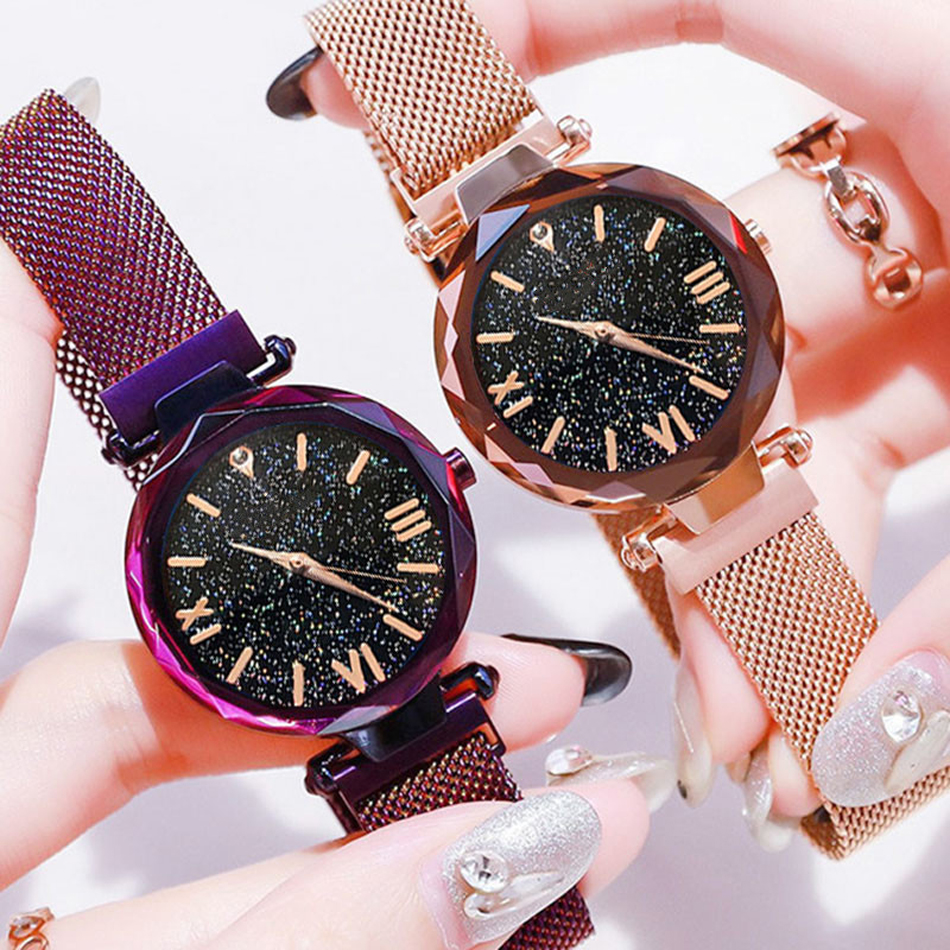 Fashion Starry Sky Watches Magnet Diamond Quartz For Dress