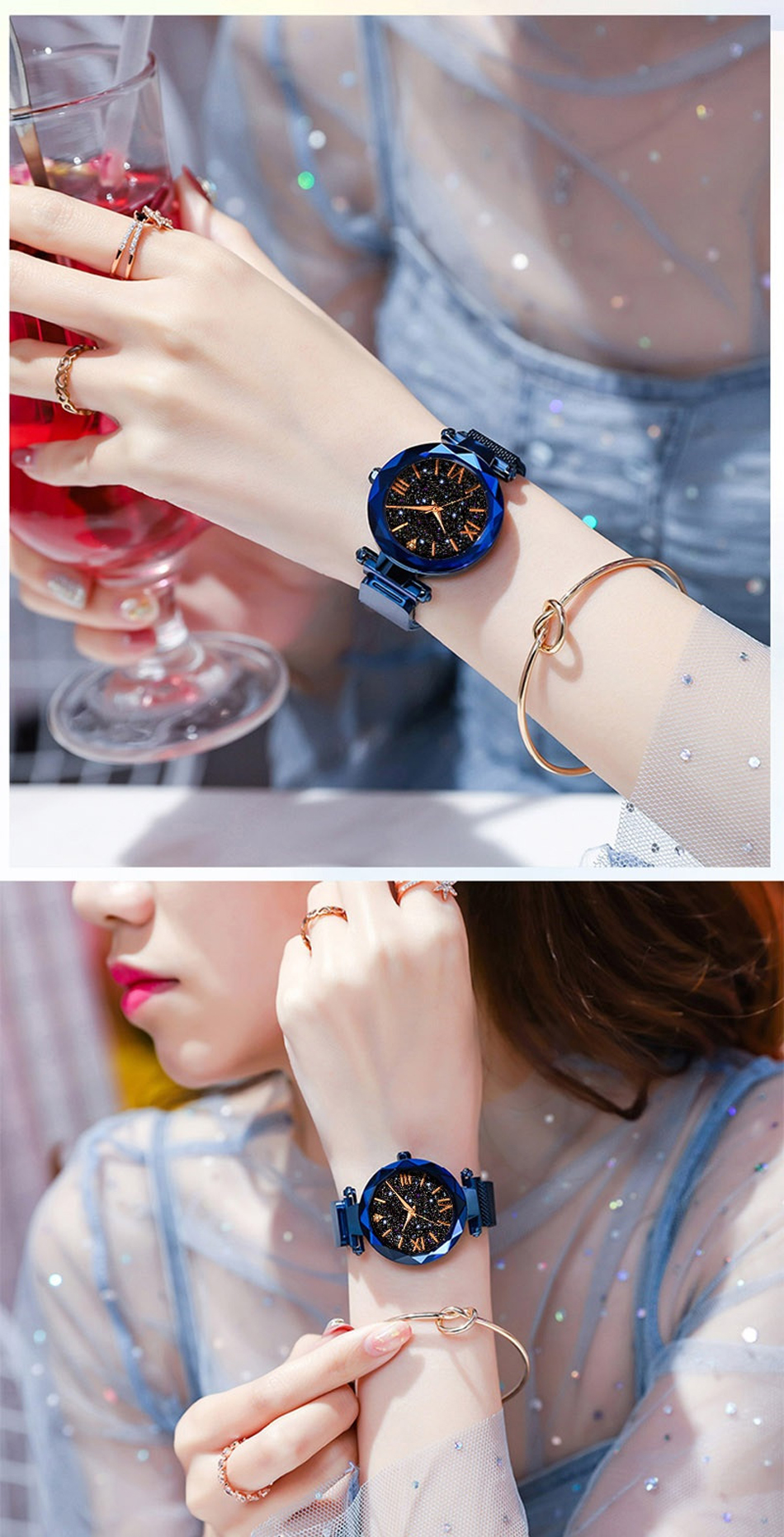 Fashion Starry Sky Watches Magnet Diamond Quartz For Dress