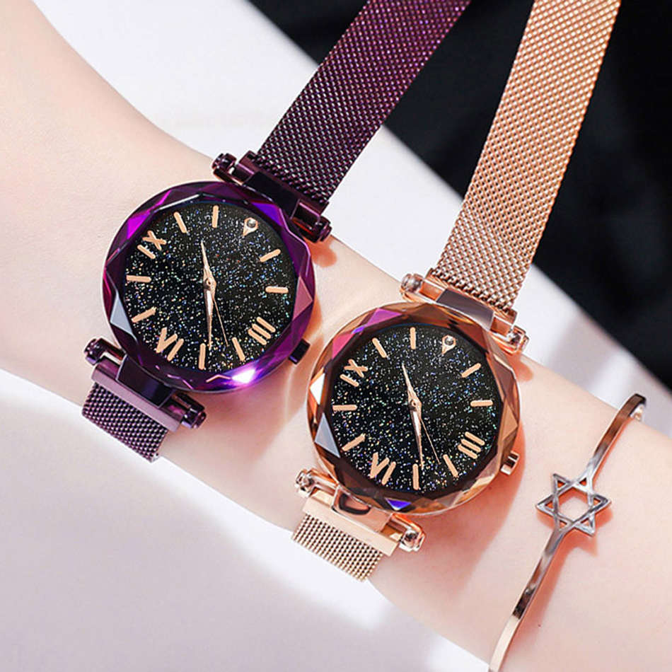 Fashion Starry Sky Watches Magnet Diamond Quartz For Dress