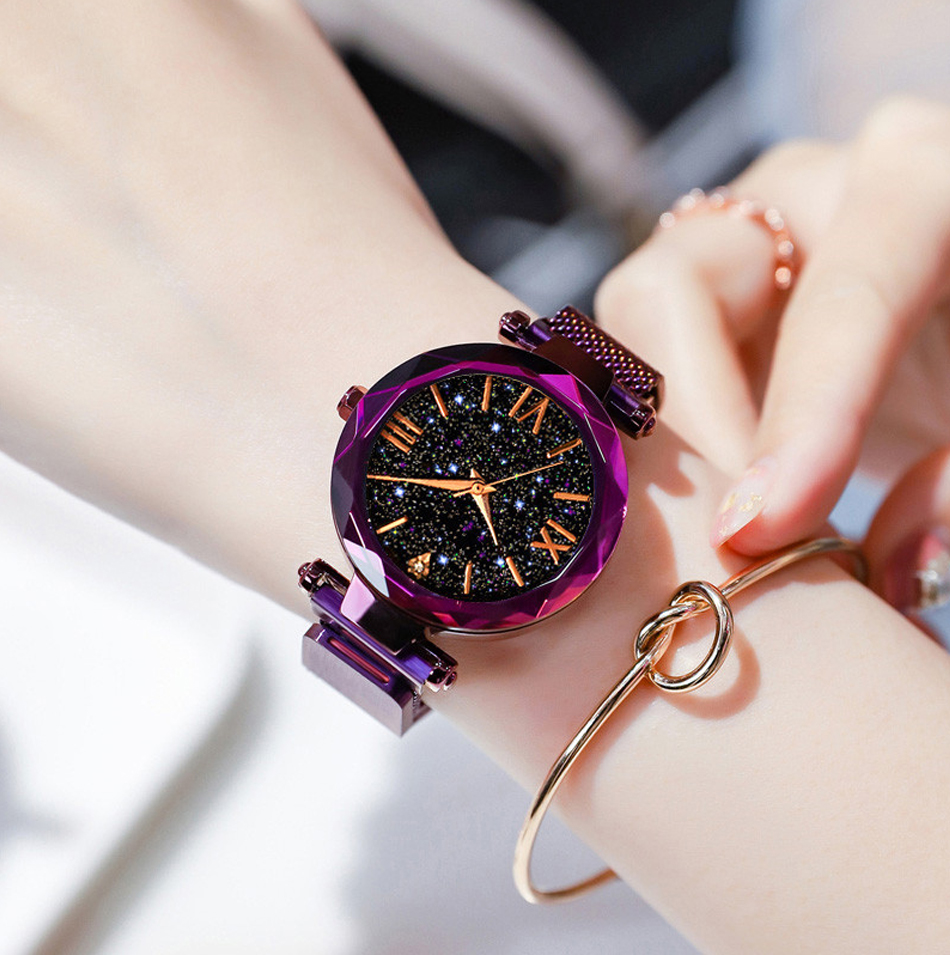 Fashion Starry Sky Watches Magnet Diamond Quartz For Dress