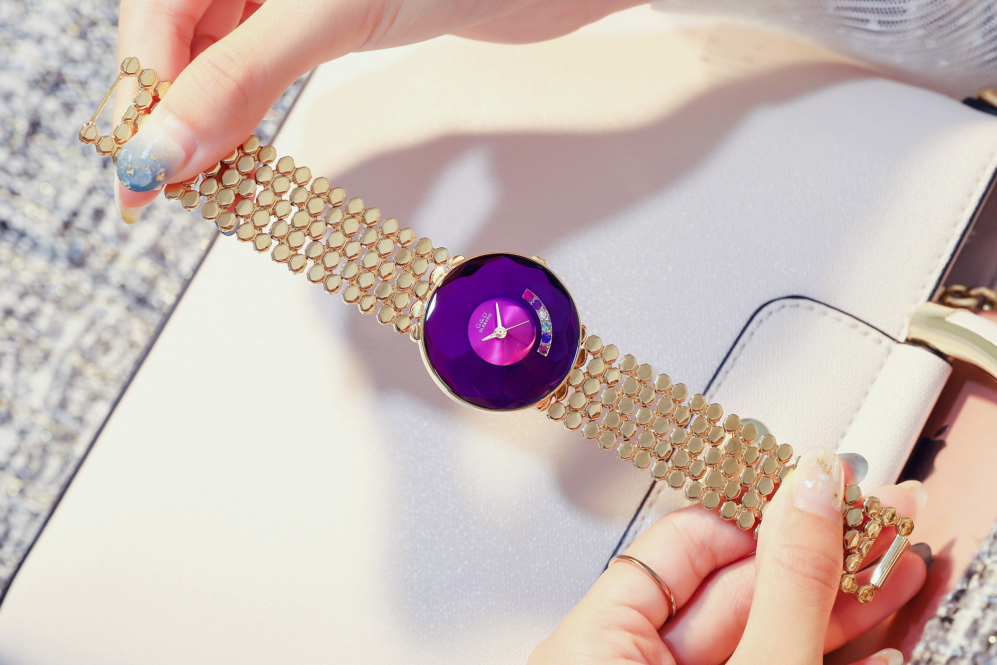 Famous Luxury Brand Crystal Diamond Stainless Steel Ladies Purple Watches for Woman Wristwatch