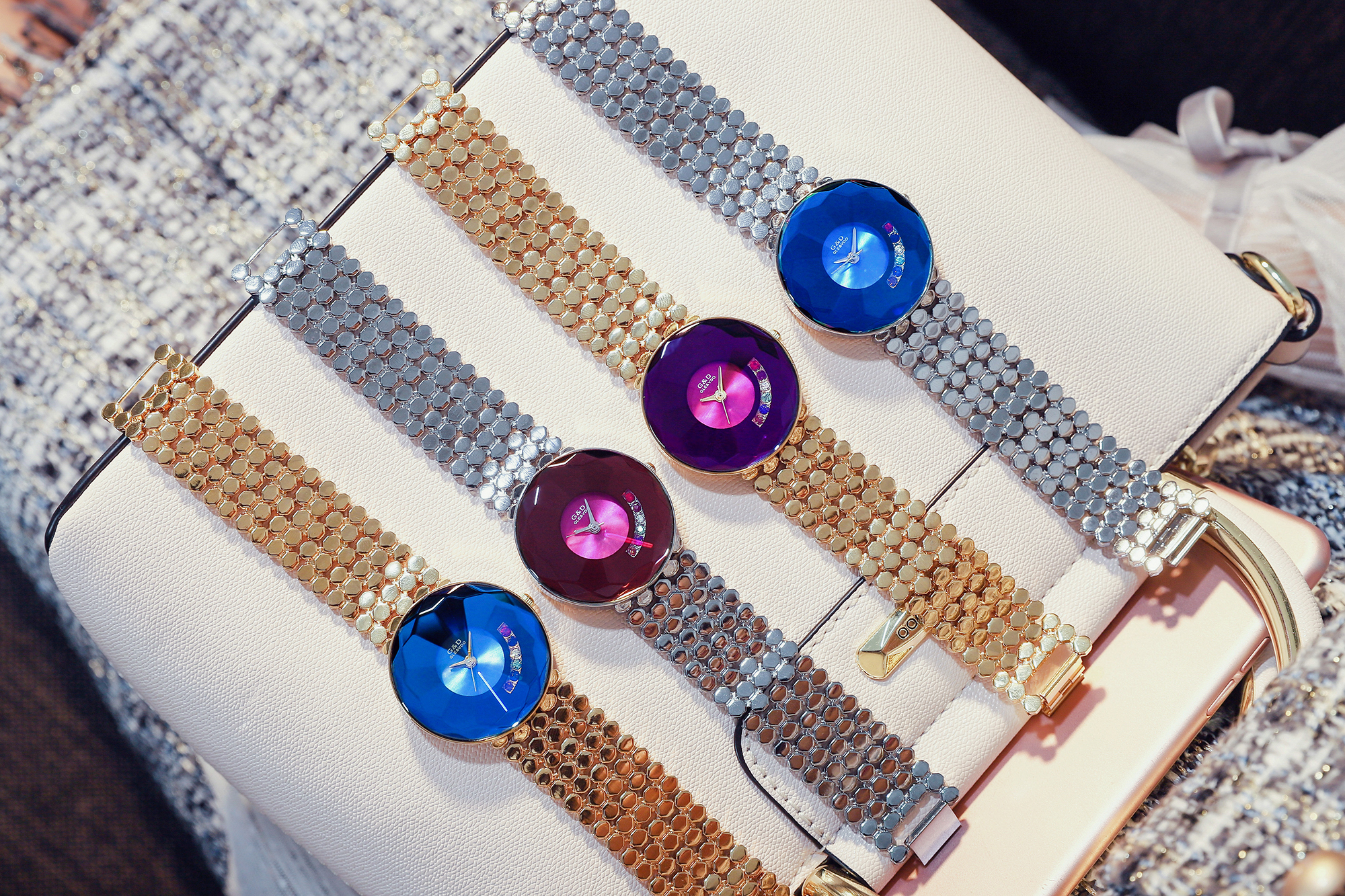 Famous Luxury Brand Crystal Diamond Stainless Steel Ladies Purple Watches for Woman Wristwatch