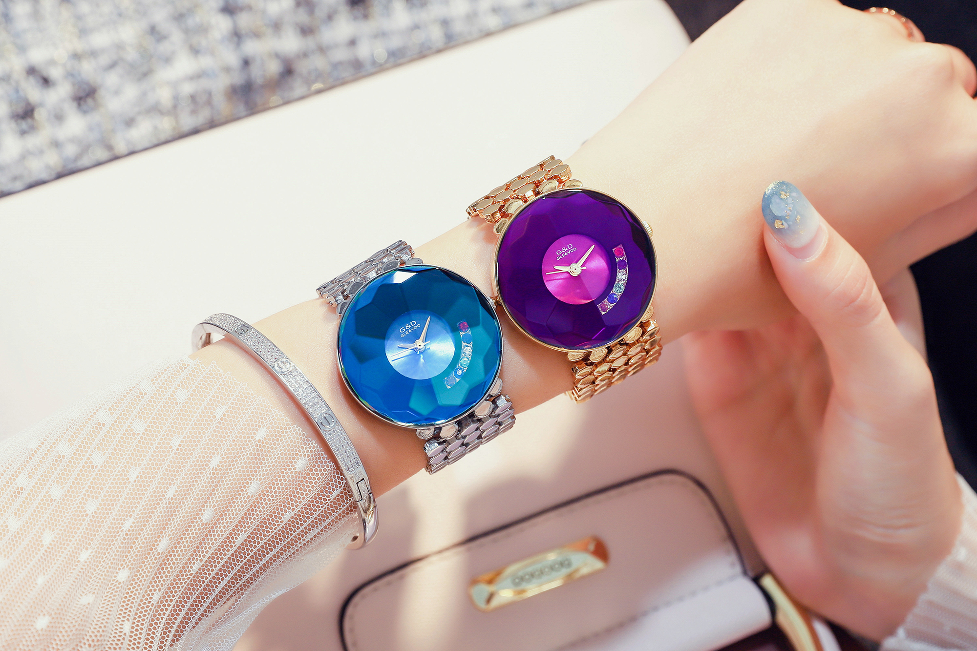 Famous Luxury Brand Crystal Diamond Stainless Steel Ladies Purple Watches for Woman Wristwatch