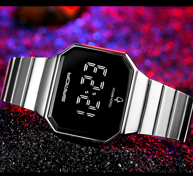 SANDA Electronic Watch New Fashion For Men And Women LED Light touch Square Screen Waterproof