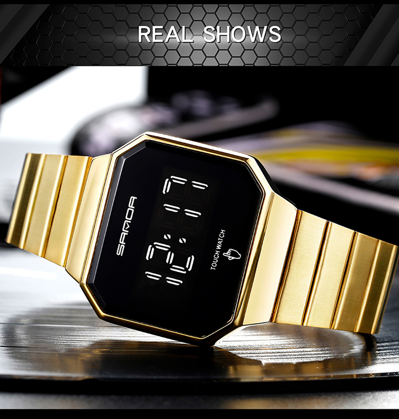 SANDA Electronic Watch New Fashion For Men And Women LED Light touch Square Screen Waterproof