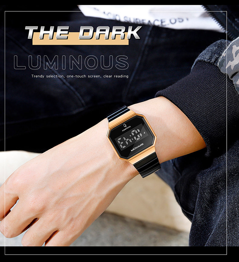 SANDA Electronic Watch New Fashion For Men And Women LED Light touch Square Screen Waterproof