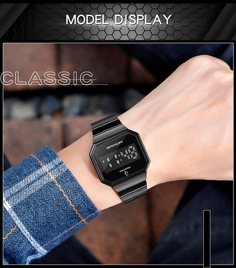 SANDA Electronic Watch New Fashion For Men And Women LED Light touch Square Screen Waterproof