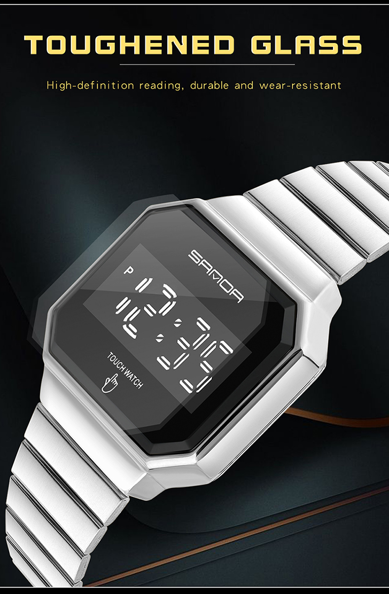 SANDA Electronic Watch New Fashion For Men And Women LED Light touch Square Screen Waterproof