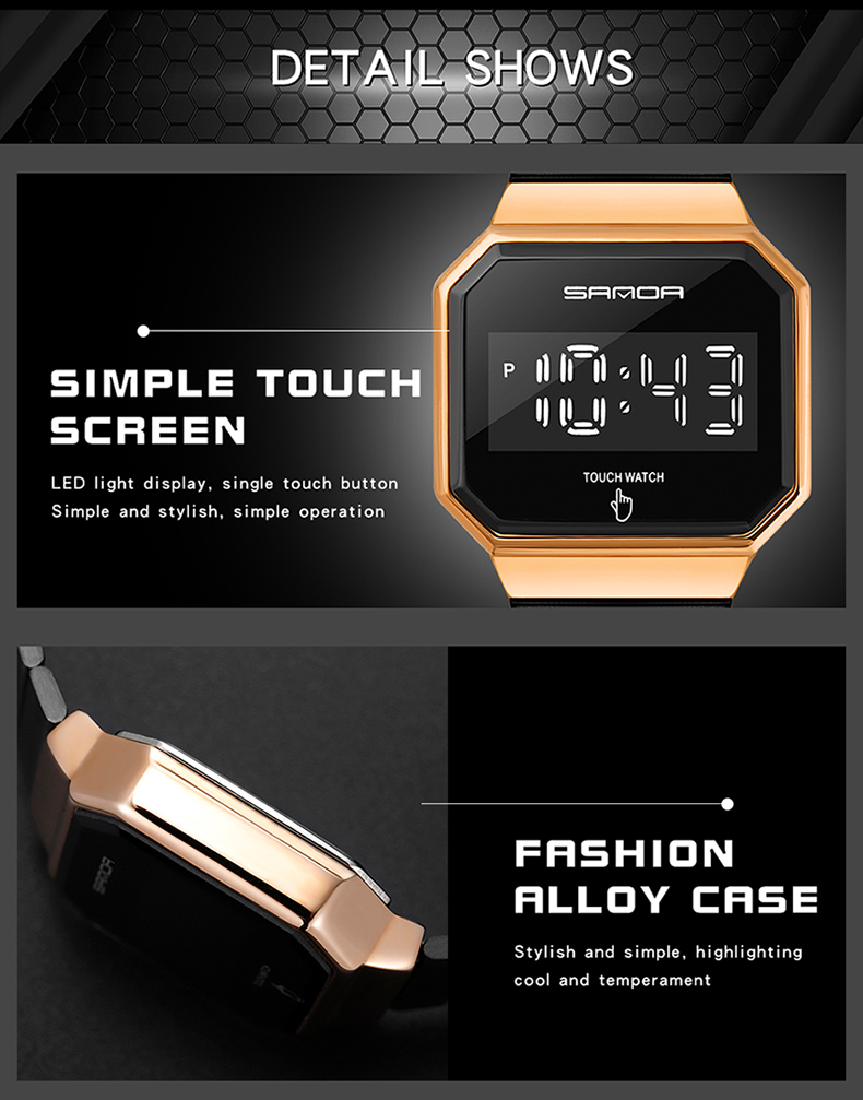 SANDA Electronic Watch New Fashion For Men And Women LED Light touch Square Screen Waterproof