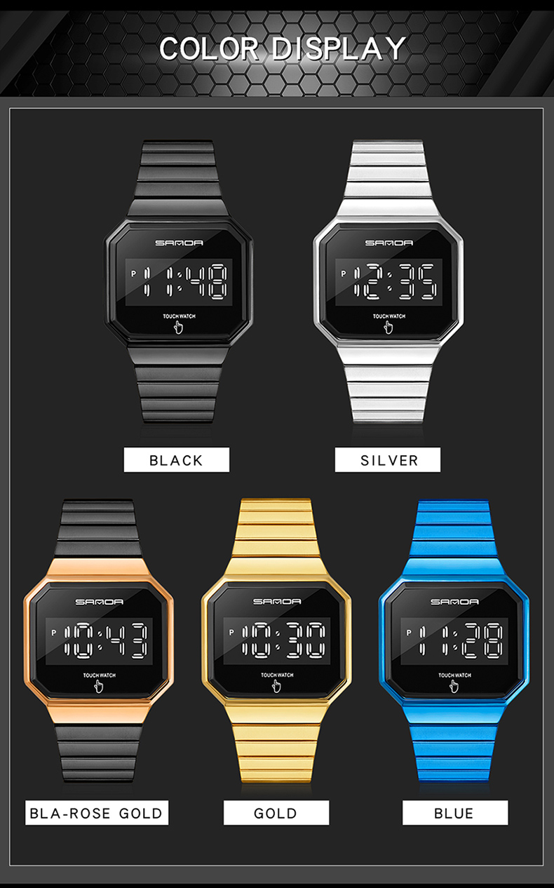 SANDA Electronic Watch New Fashion For Men And Women LED Light touch Square Screen Waterproof