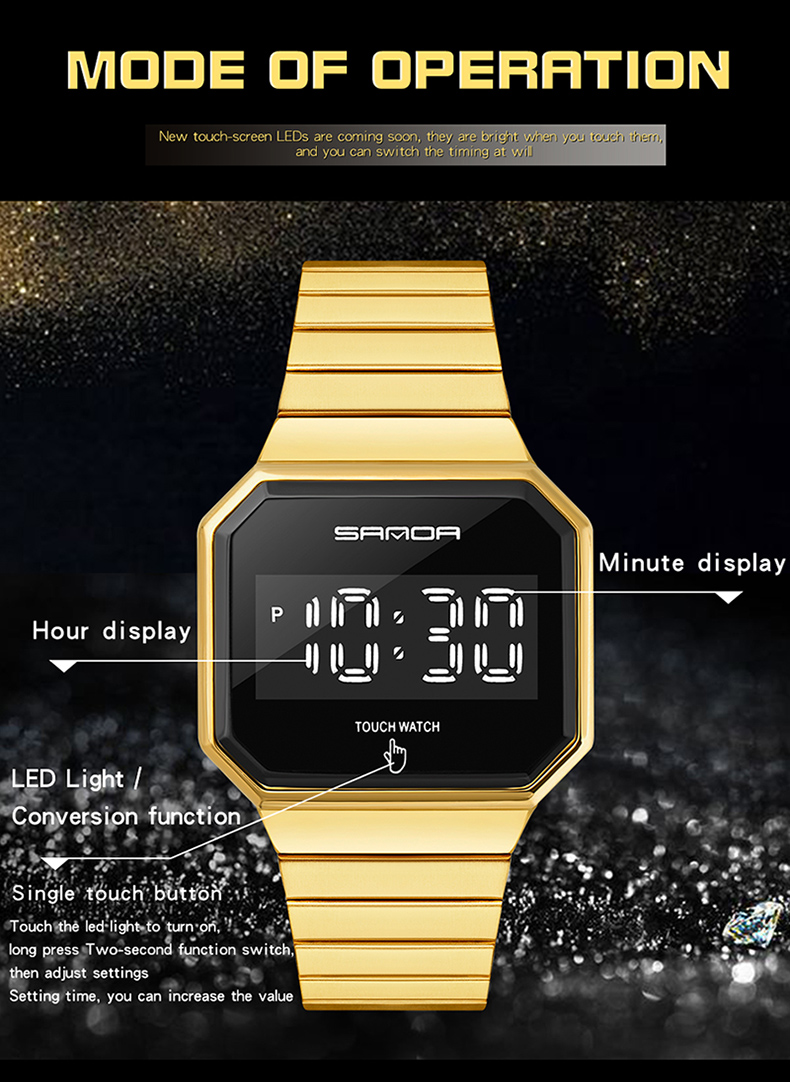 SANDA Electronic Watch New Fashion For Men And Women LED Light touch Square Screen Waterproof