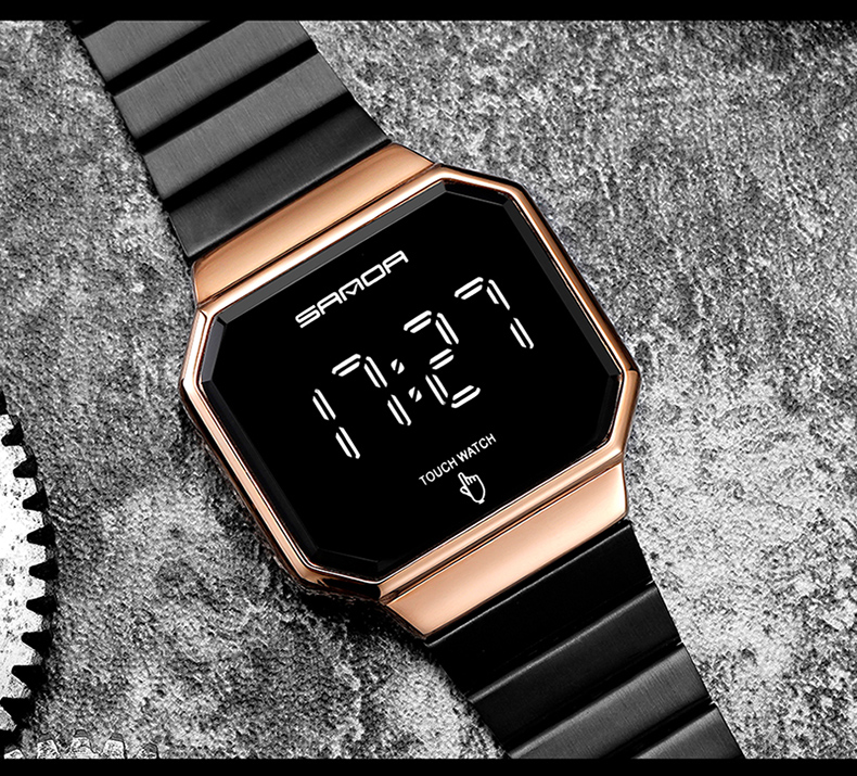 SANDA Electronic Watch New Fashion For Men And Women LED Light touch Square Screen Waterproof