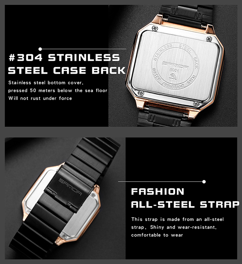 SANDA Electronic Watch New Fashion For Men And Women LED Light touch Square Screen Waterproof