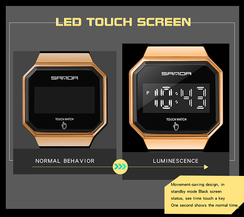 SANDA Electronic Watch New Fashion For Men And Women LED Light touch Square Screen Waterproof