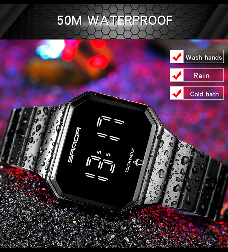 SANDA Electronic Watch New Fashion For Men And Women LED Light touch Square Screen Waterproof