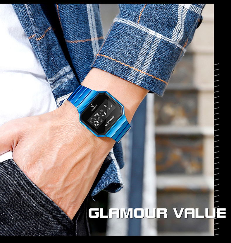 SANDA Electronic Watch New Fashion For Men And Women LED Light touch Square Screen Waterproof